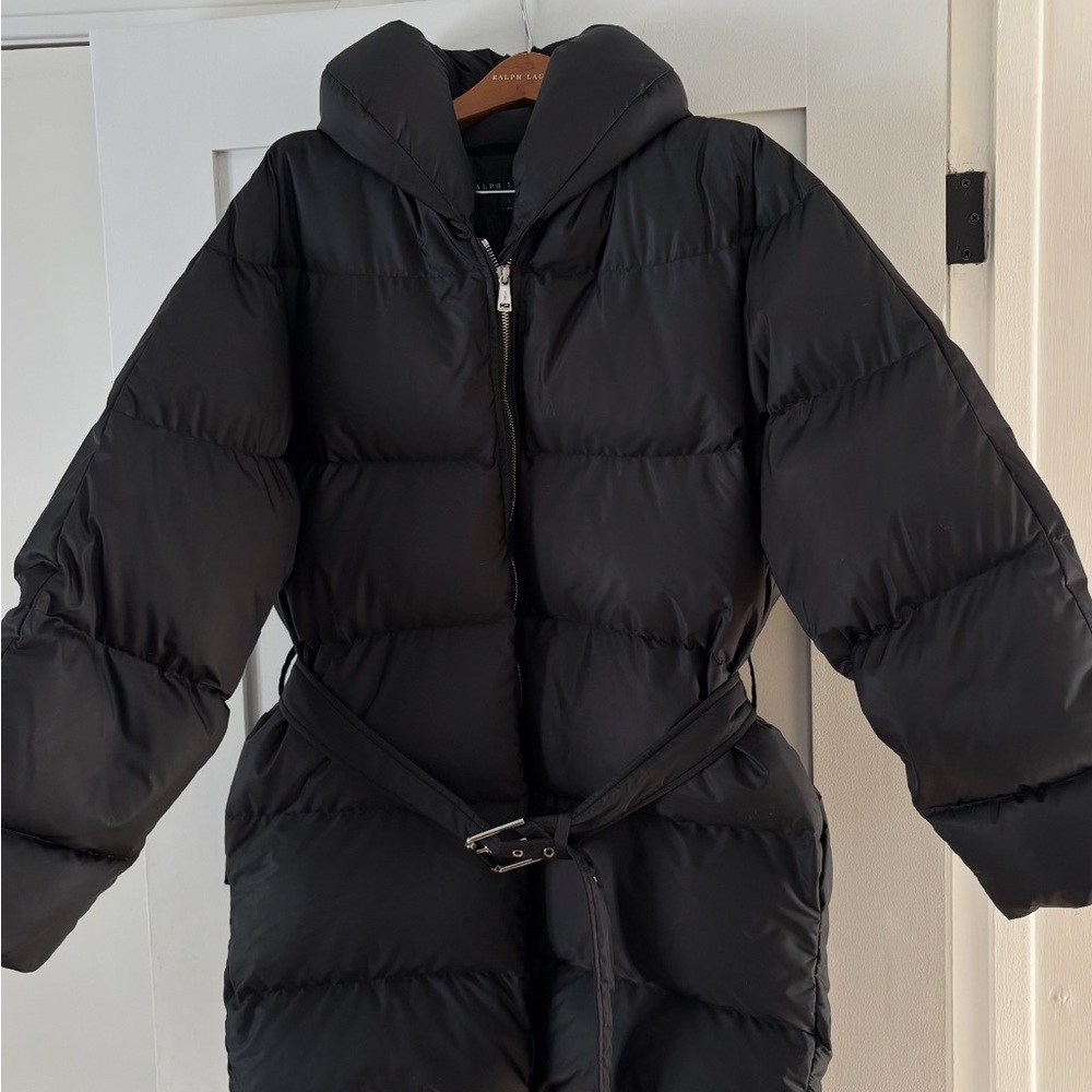 Black Puffer Jacket with Belt